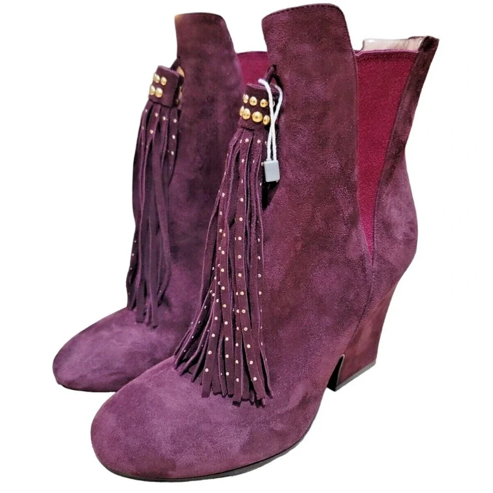 Twin Set Simona Barbieri Burgundy Leather Tassel Heels Shoes Sz 40 EU‎ W/Box